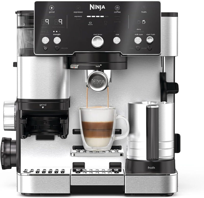 Ninja ES501EU Luxe Café Espressomachine 2-in-1 met bonenmaler en melkopschuimer, gebruiksvriendelijk, 2 opschuimstanden