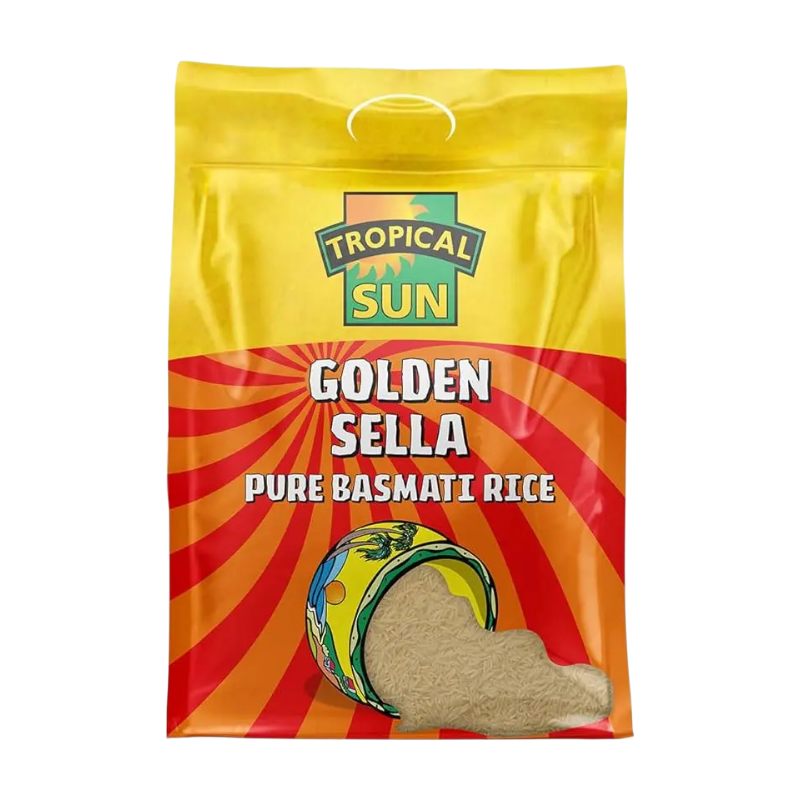 Golden Sella Basmati Rice 5kg - Extra Long Grain Parboiled Rice - Naturally Aromatic