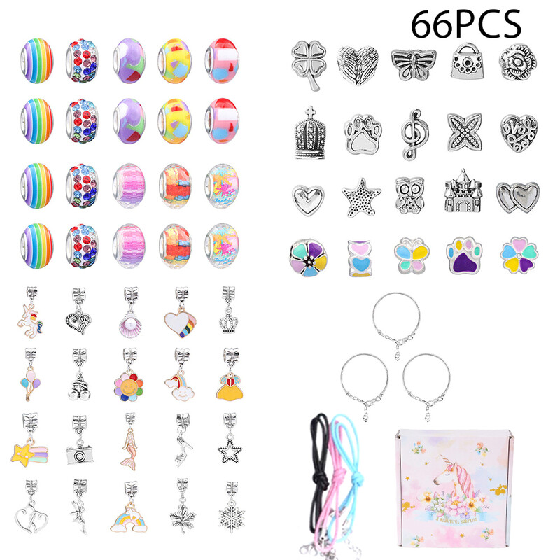 LIVINGANDHOME DIY Bracelet Making Kit for Kids, 66pcs Craft Set for Friendship Bracelets and Jewelry Making