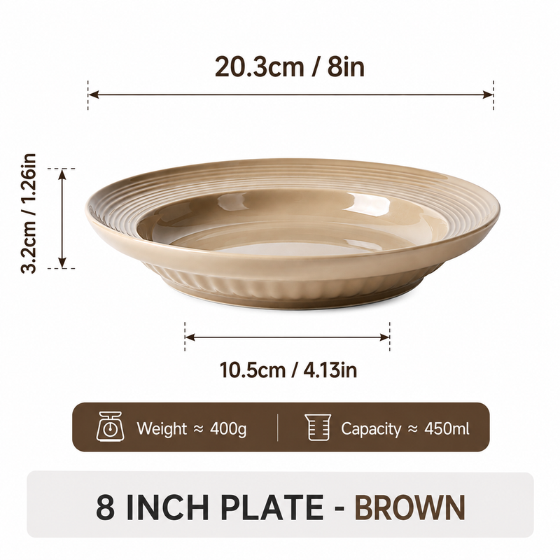 JIWOO Light Stream 8 Zoll Teller Glänzend Glasierter Braun 1 Stück