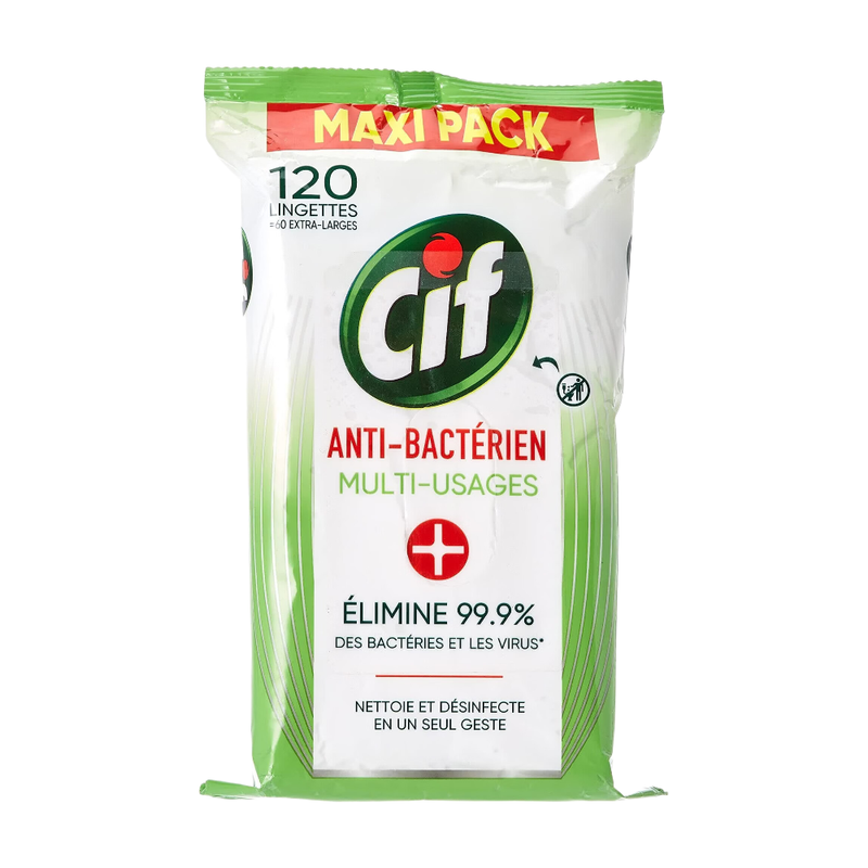 Lingettes usages Antibactériennes Cif Le Sachet De 120 Lingettes - vue 1