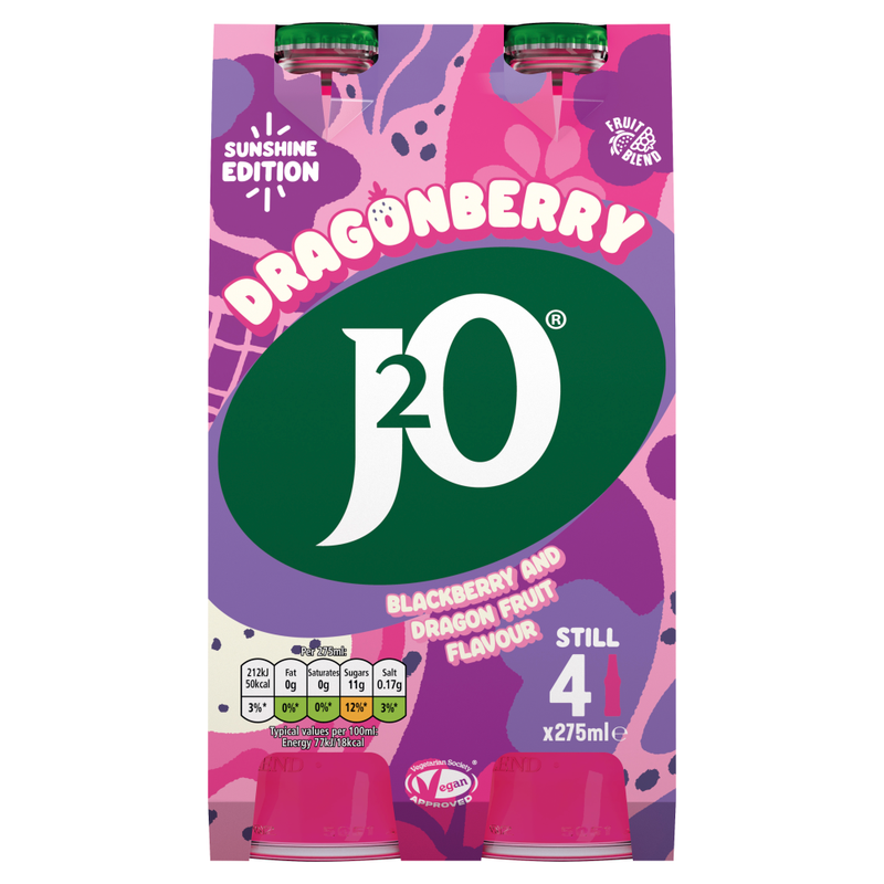 J2O Dragonberry Blackberry & Dragon Fruit Flavour Sunshine Edition 4x275ml