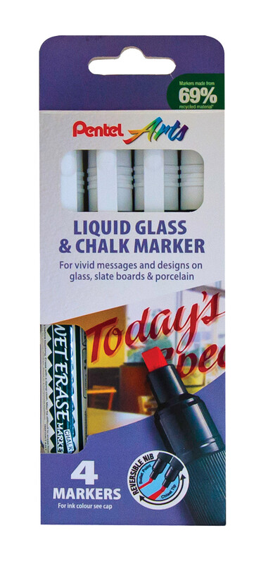 Semi-Permanent Wet-Erase Liquid Glass & Chalkboard Marker White Pack of 4