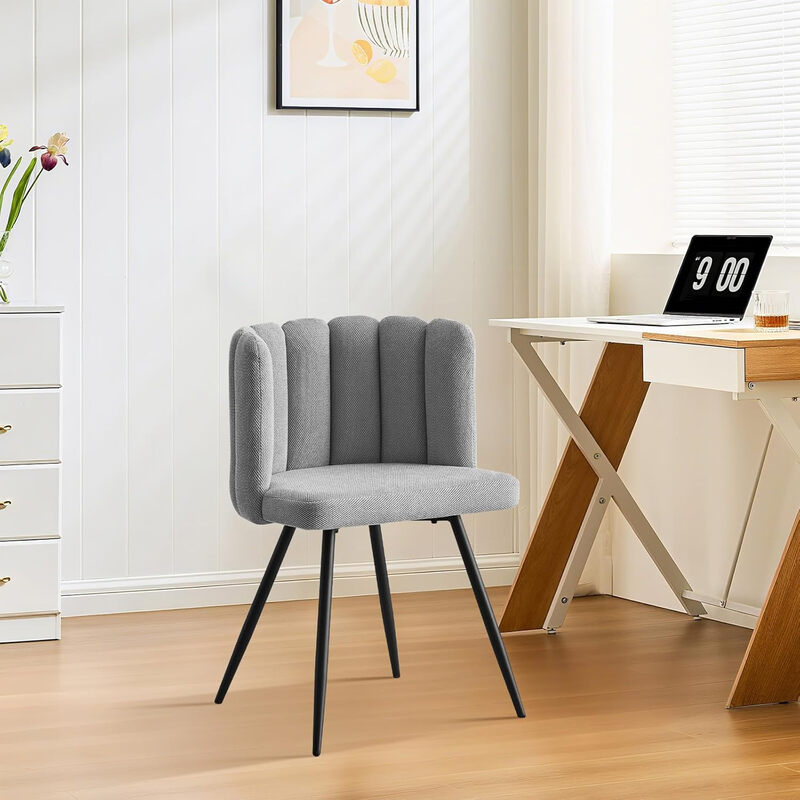 Fabric Dining Chairs Set of 2 Vanity Chair with Petal Back and Metal Legs, Modern Mak