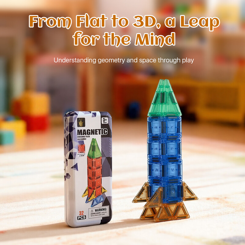 32PCS Magnetic Tiles Portable Iron Box Set, Entry-Level STEM Building Toy, Strong Mag