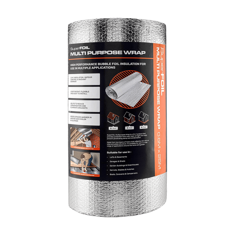 Superfoil 3-In-1 Energy Saving Bubble Foil Insulation Roll - Silver (1.5M X 25M)
