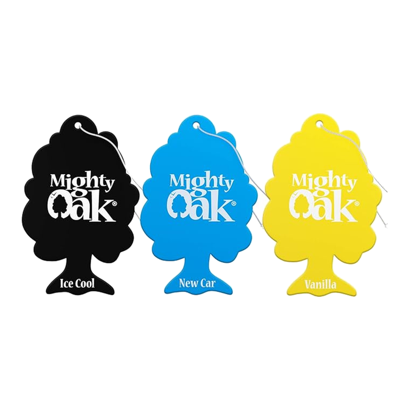 CarPlan Mighty Oak Car Air Freshener 3 Pack - Ice Cool, New Car, Vanilla