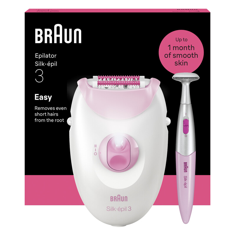 Braun Silk-Épil 3 3-202, Corded Epilator For Hair Removal, Weeks Of Smooth Skin, Raspberry