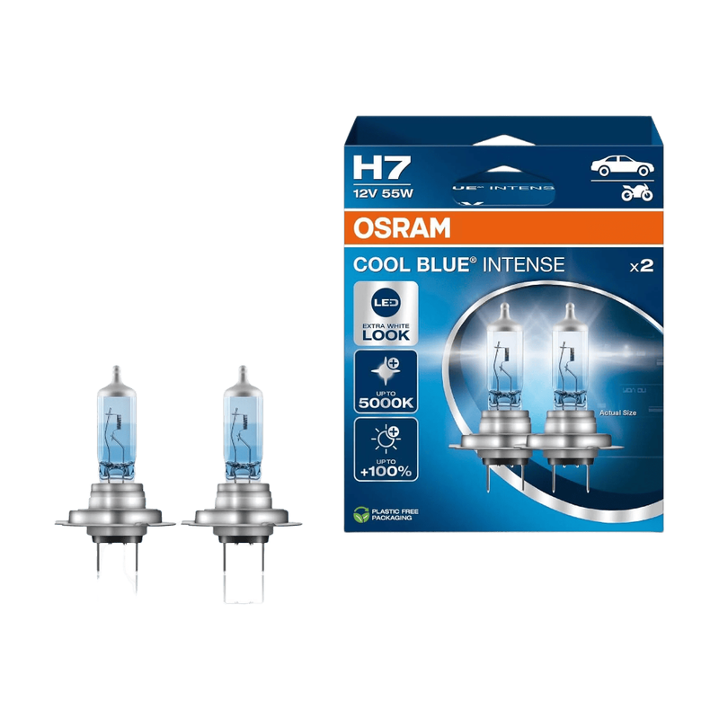 OSRAM COOL BLUE® INTENSE H7, +100% meer licht, tot 5.000K, halogeen koplamp, LED-look, 2 lampen