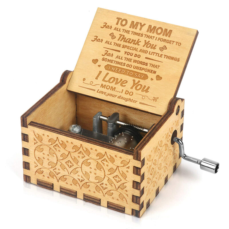 1pc "To My Mom" Music Box, Hand-Cranked Wooden Keepsake with Heartfelt Thank You Mess