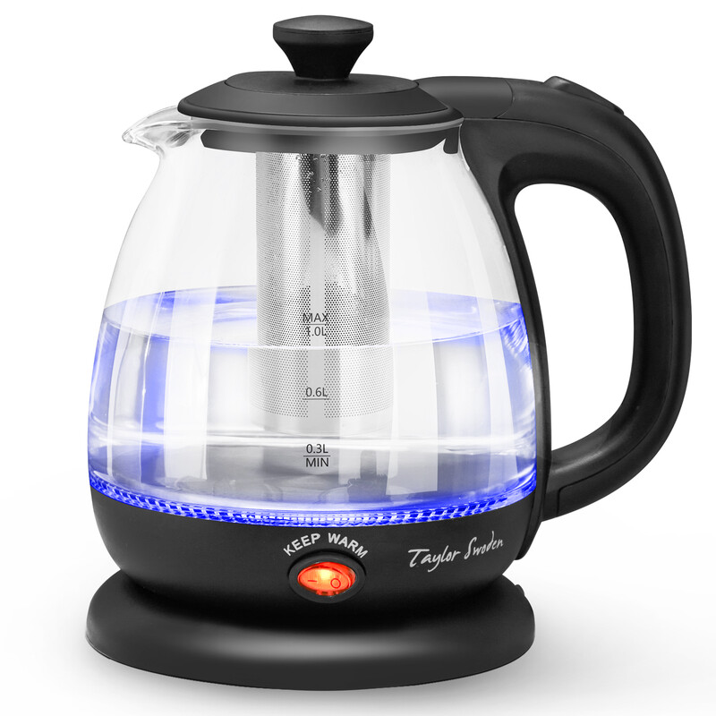 UK Electric kettle Glass&Plastic 2200W 1.0L With insulated tea filter Black