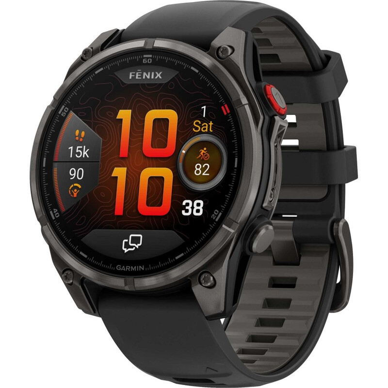 GARMIN Fenix 8 Pro AMOLED saffier GPS smartwatch - 47 mm - zwart/carbon grijs DLC titanium - zwart siliconen bandje