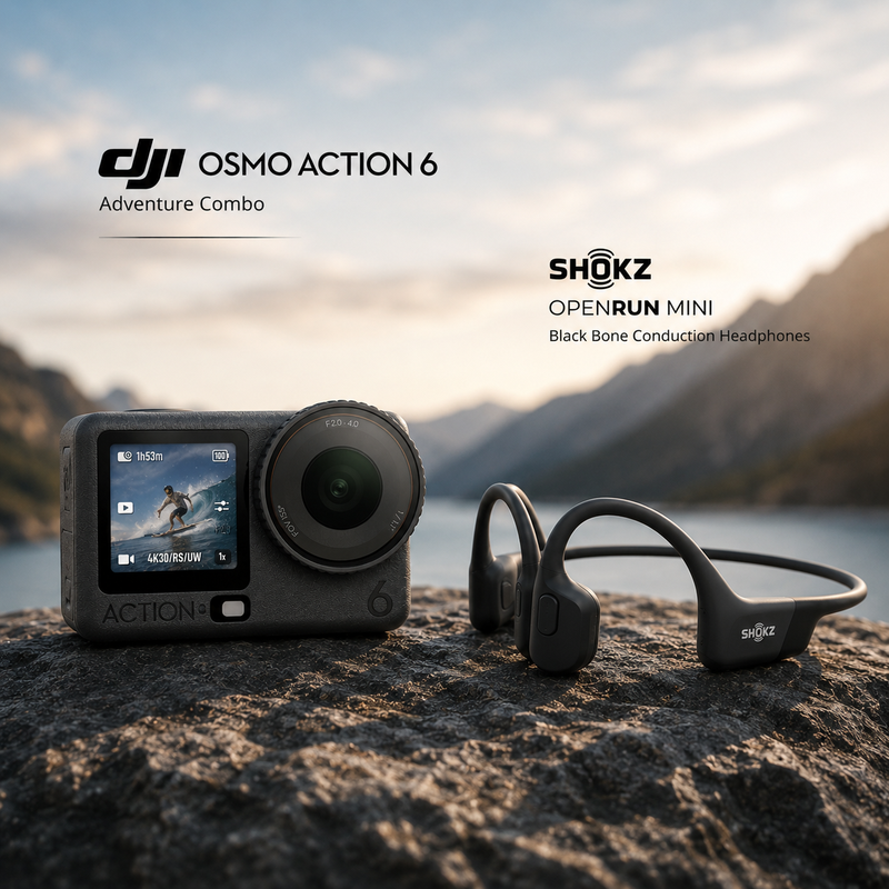 DJI Osmo Action 6 Adventure Combo&Shokz OpenRun Mini Black Bone Conduction Headphones