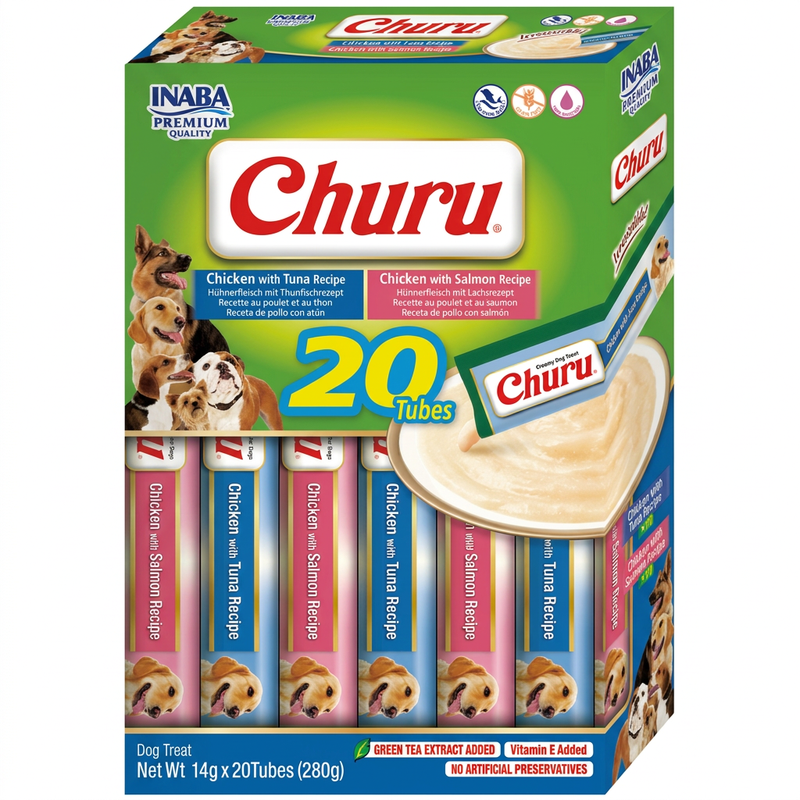 INABA Churu Hundefutter Mehrfachpack 2 Huhn-Meeresfrüchte-Sorten 20 Stücke
