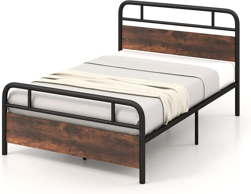 Costway Bed Frame with Industrial Headboard-Double Size