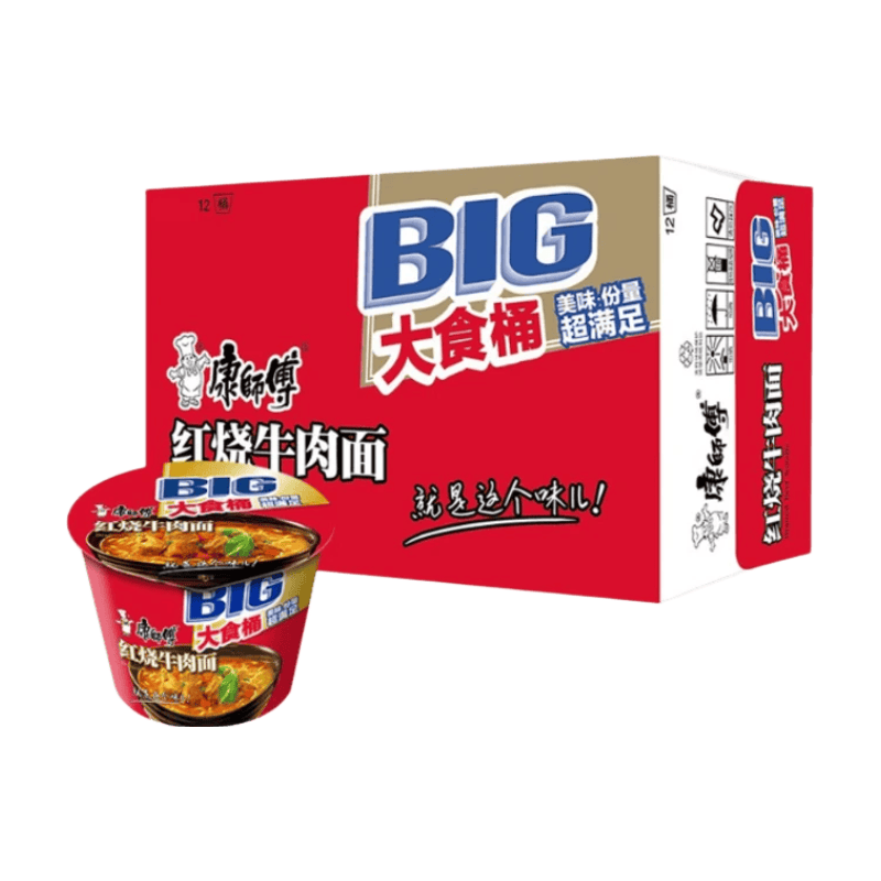Master Kong Big Bowl Instant Noodles - Braised Beef Flavor, 144G X 12 (Whole Box)