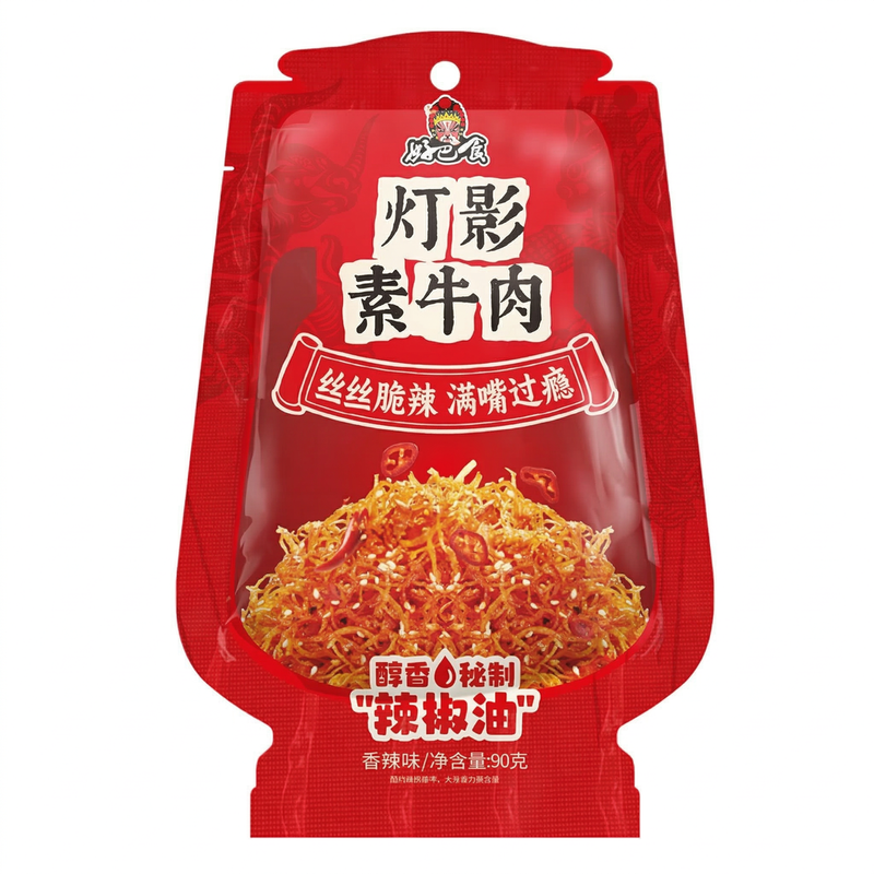 Hao Ba Shi White Lamp Shadow Plant-Based Beef Snack Hot & Spicy Flavor 90G