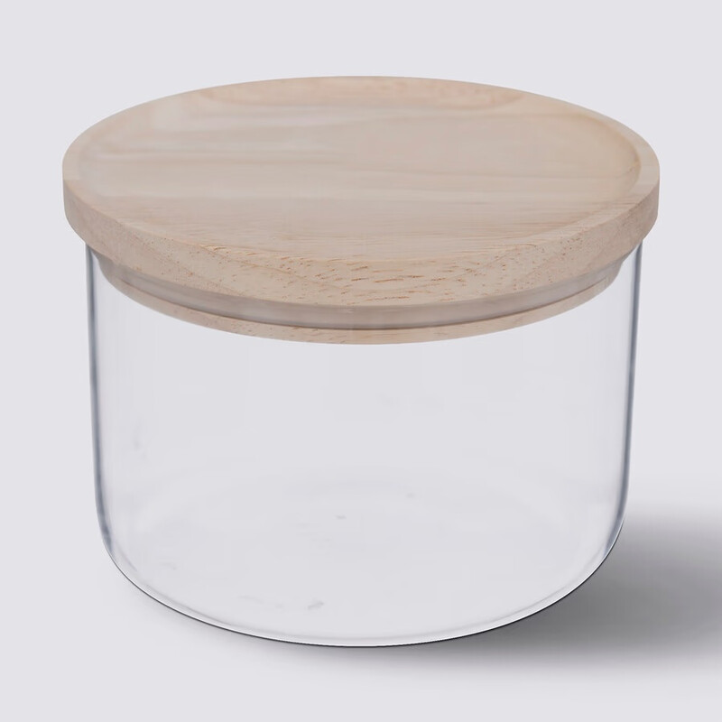 5five Glazen Pot met Houten Deksel - 0,65L, diameter 12,5 cm