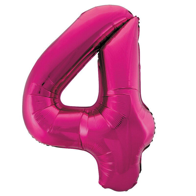Unique Giant Number 4 Balloon, Pink, 86cm