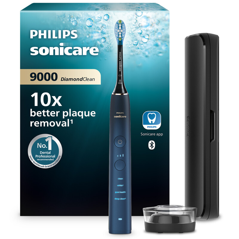 Philips Sonicare DiamondClean 9000 Series Electric Toothbrush, Up to 10x More Plaque Removal, 4 Modes & 3 Intensities, Sonicare App Connected, HX9911/88, Blue