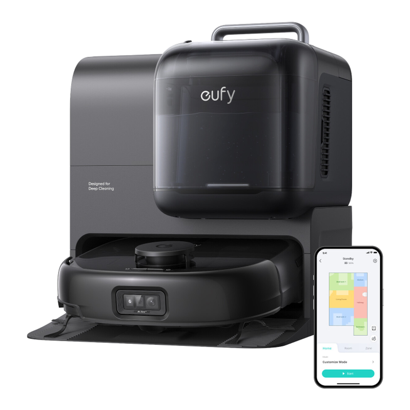 Eufy Omni E28 HydroJet Saugroboter mit Wischfunktion, tragbarer Tiefenreiniger, 20.000 Pa Turbo-Saugkraft, DuroSpiral Entwirrbürsten, CornerRover Arm für Ecken, All-in-One-Station, für Tiere & Kinder