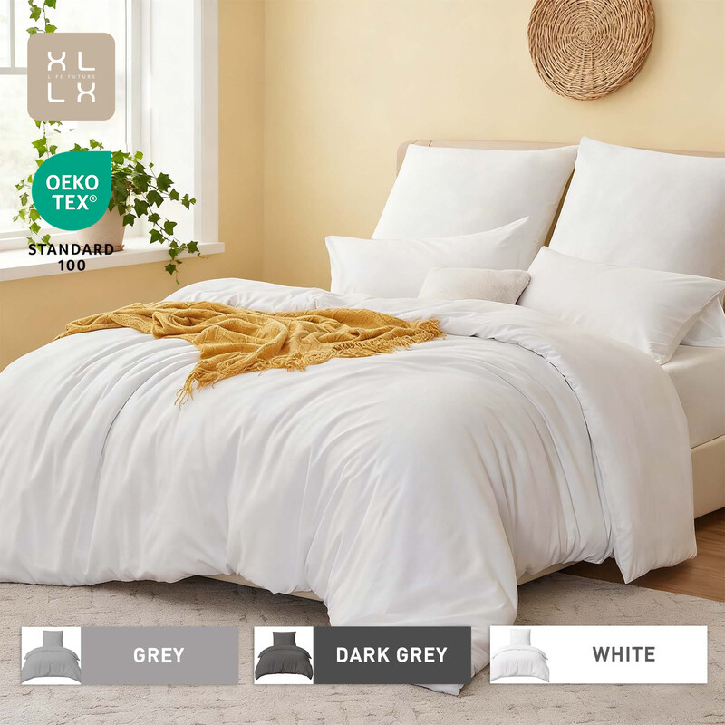 XLLX White Duvet Cover Set, 200x200cm/50x75cmx2 Soft Double Brushed Bedding Set, with Zip, 3 Pieces, Includes 1 Duvet Cover & 2 Pillowcases, NO Comforter