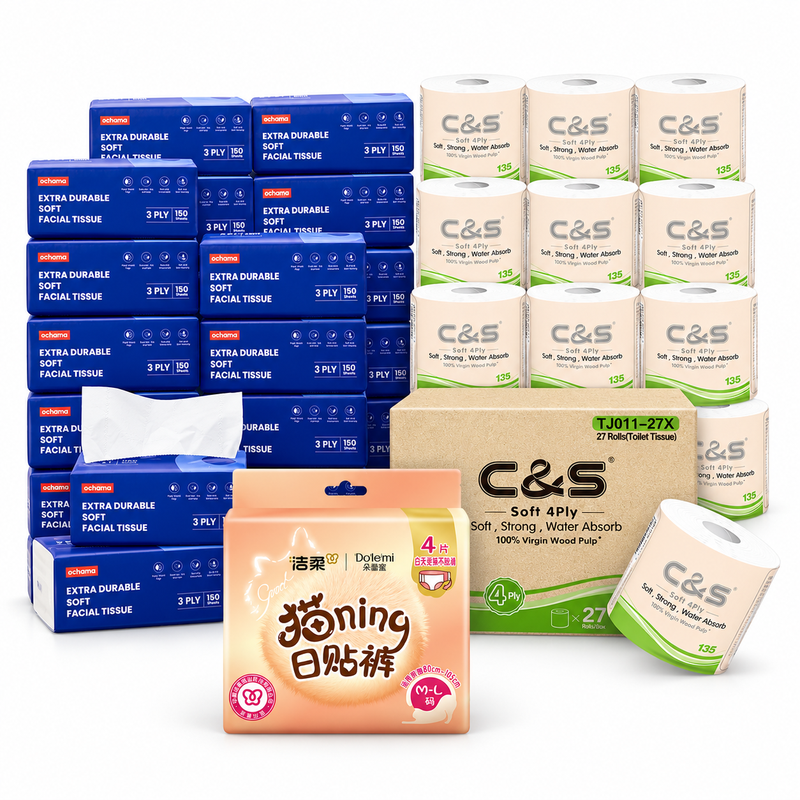 Vrouwelijke verzorgingsset - ochama gezichtstissues 3600 vellen (150*24)*1 + C&S 4-laags toiletpapier 135 g x27*1 + C&S menstruatiebroekjes M-L 4 stuks*1