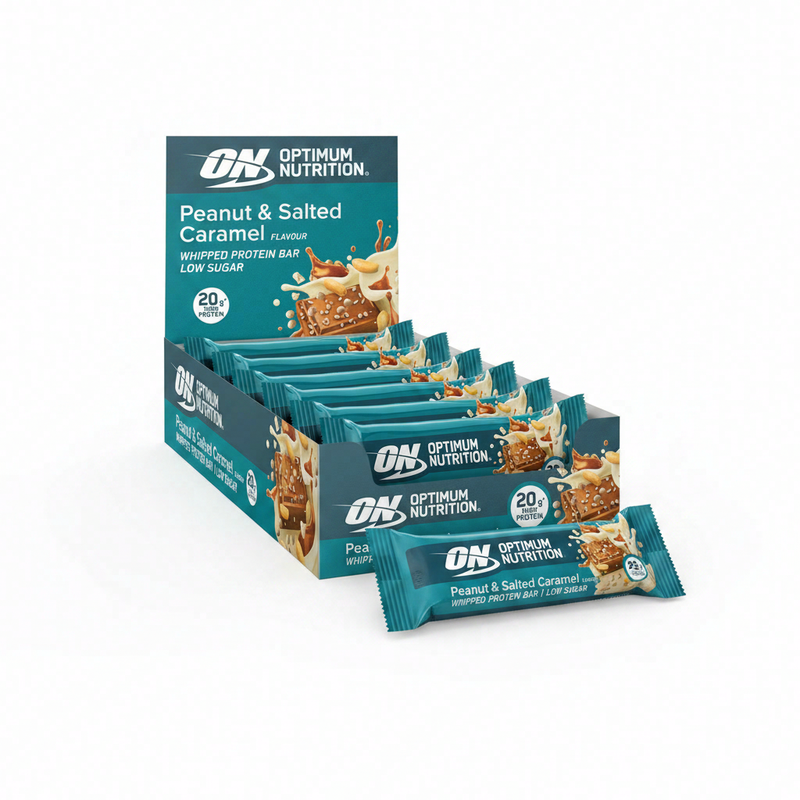 Optimum Nutrition geklopte proteïnerepen, witte chocolade, pinda’s en gezouten karamel, 68 g x 10 repen