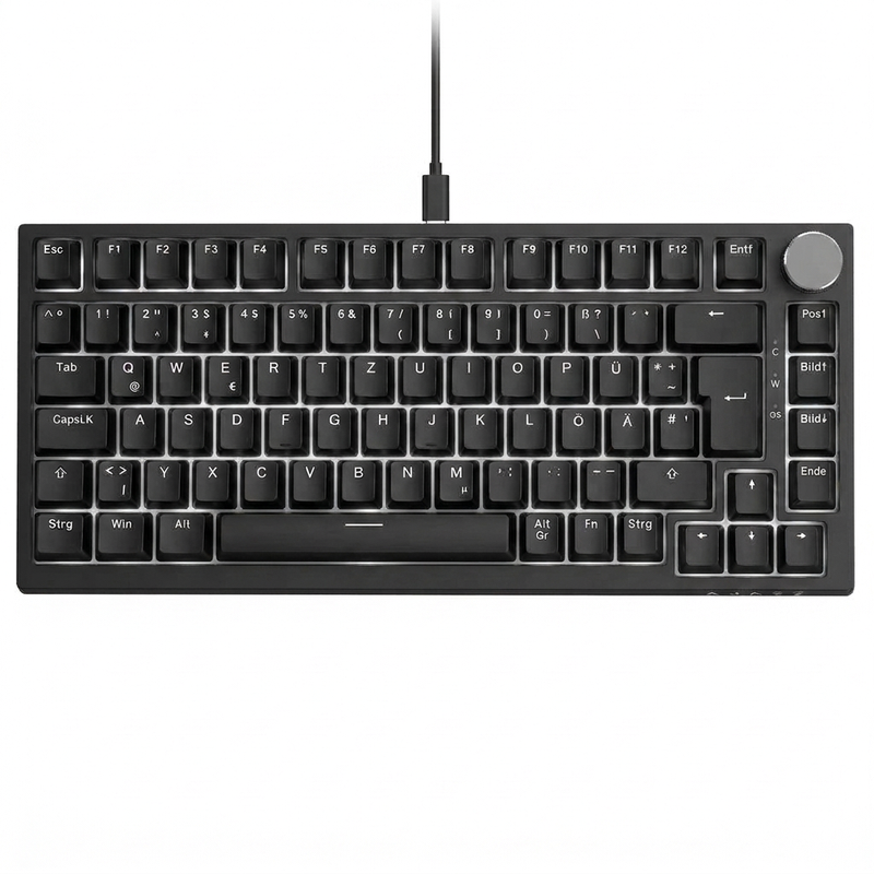 AJAZZ AK820 kabelgebundene mechanische Tastatur, 75%-Gaming-Tastatur mit Lautstärkeregler, deutsches QWERTZ-Layout, 82 Tasten, fünf Schichten Schallisolierungs-Pad, RGB-Hintergrundbeleuchtung, Hot-Swap für alle Tasten