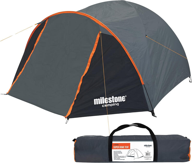 Milestone Orange Camping Dome Tent Super 2 Person Water Resistant Charcoal