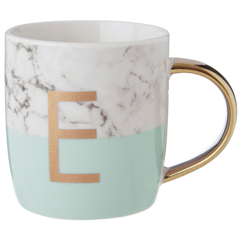 Frosted Deco Marble EFFECT and Pastel Green Monogram Mug， E