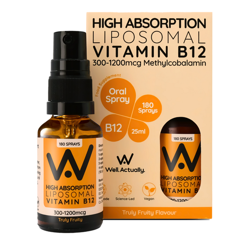 Well Actually Well.actually Vitamin B12 Liquid Liposomal Spray - Methylcobalamin 1200Mcg Max - 180 Sprays, True Fruity