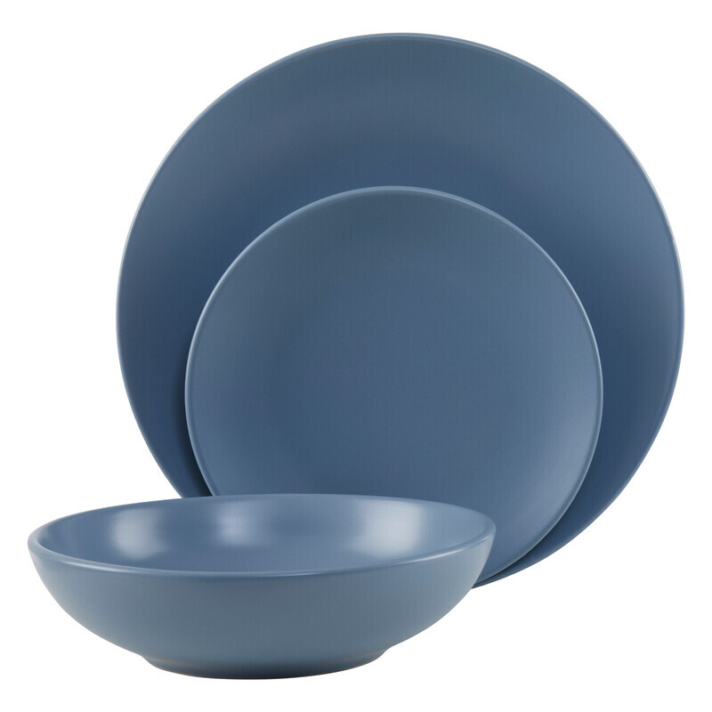 12-Piece Blue Stoneware Dinner Set,Vibrant Dinnerware Set With Coupe Plates,Ideal For