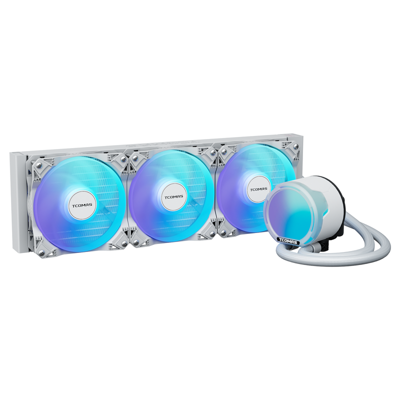 LE100 360 White AIO Vloeistof CPU-koeler – ARGB Volledige Verlichting, FOC 3-Fase Pompaantriev, 2500 RPM PWM Ventilatoren, 81,8 CFM Luchtstroom, 3,2 mmAq Druk – Intel LGA1851/1700/1200/115X, AMD AM5/AM4