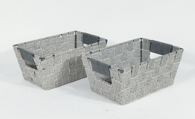 SET OF 2 COTTON STRAP SMALL BASKETS-GREY 10x7x4.5''H