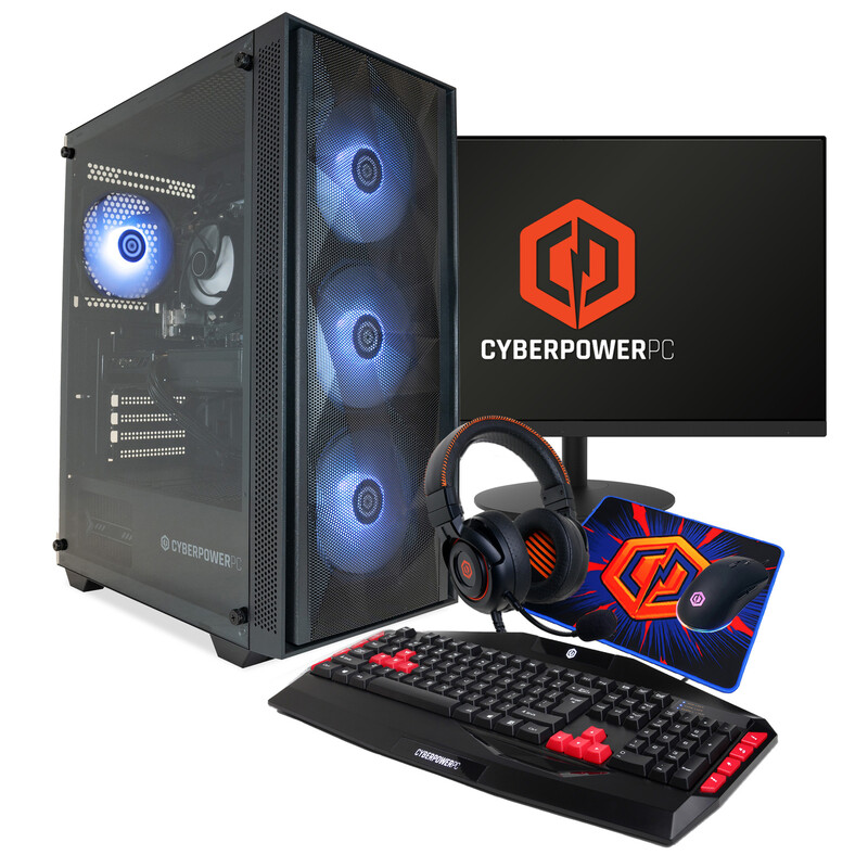 Cyberpower Gaming PC Bundle with AMD Ryzen 5 & RTX 5060, 16GB DDR5, 1TB SSD, Monitor, Keyboard, Mouse, Headset - Black