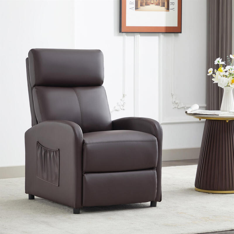 Push Back Recliner Chair, with Lumbar Support, Padded Backrest, Side Pocket and Adjus