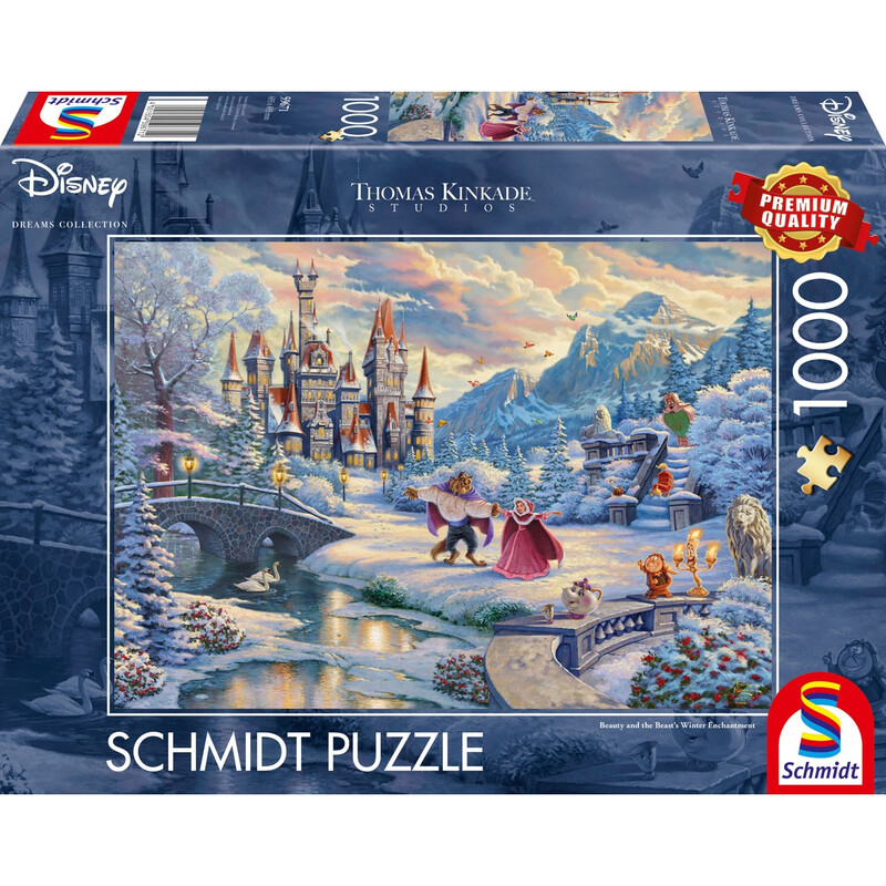Schmidt® Spiele 59671 Erwachsenenpuzzle Thomas Kinkade Studios Disney, Die Schöne und das Biest, Zauberhafter Winterabend, Limited Christmas Edition 1000 Teile ab 12 Jahre