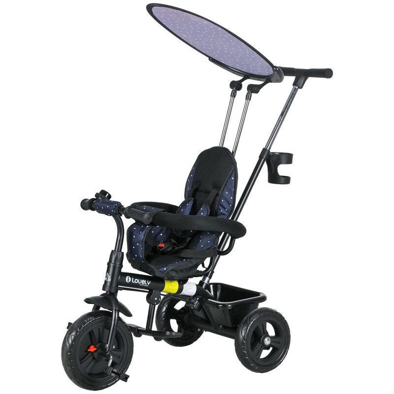 370-025V01DB HOMCOM Trike, 6 in 1 Tricycle for Kids, Baby Trike with Push Handle, Rem