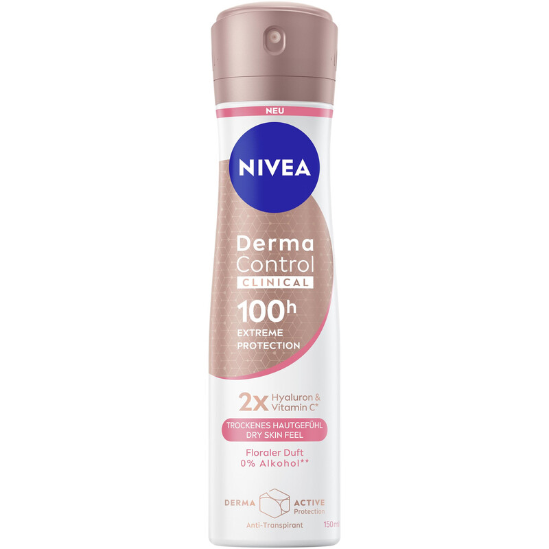 NIVEA Derma Control Clinical Deodorant Spray trockenes Hautgefühl 150 ml 100 h Anti-Transpirant-Schutz Hyaluron Vitamin C