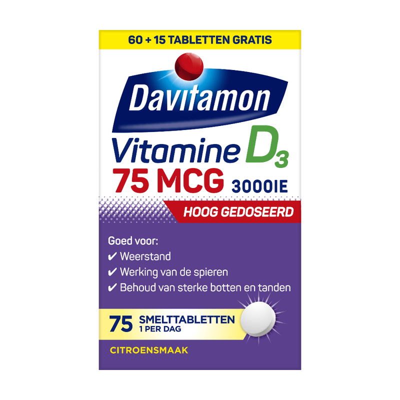 Davitamon Vitamine D3 75 mcg 75 Smelttabletten