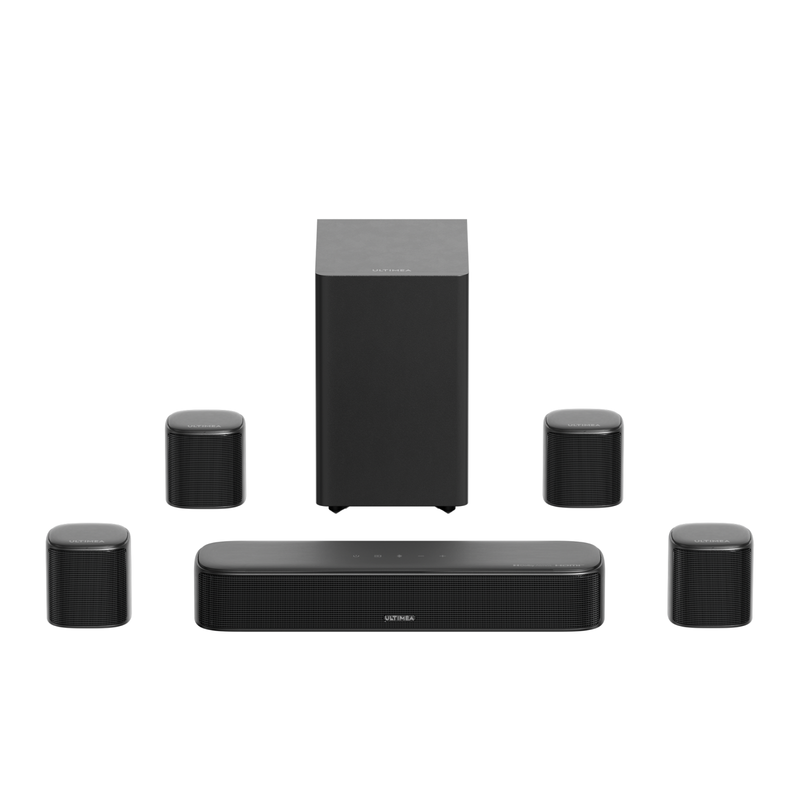ULTIMEA 7.1-Kanal-Dolby-Atmos-Soundbar für TV, Heimkinosystem mit 4 Surround-Lautsprechern und 5,25"-Subwoofer, VoiceMX & BassMX, HDMI eARC, 420W Spitzenleistung, Aura S5T