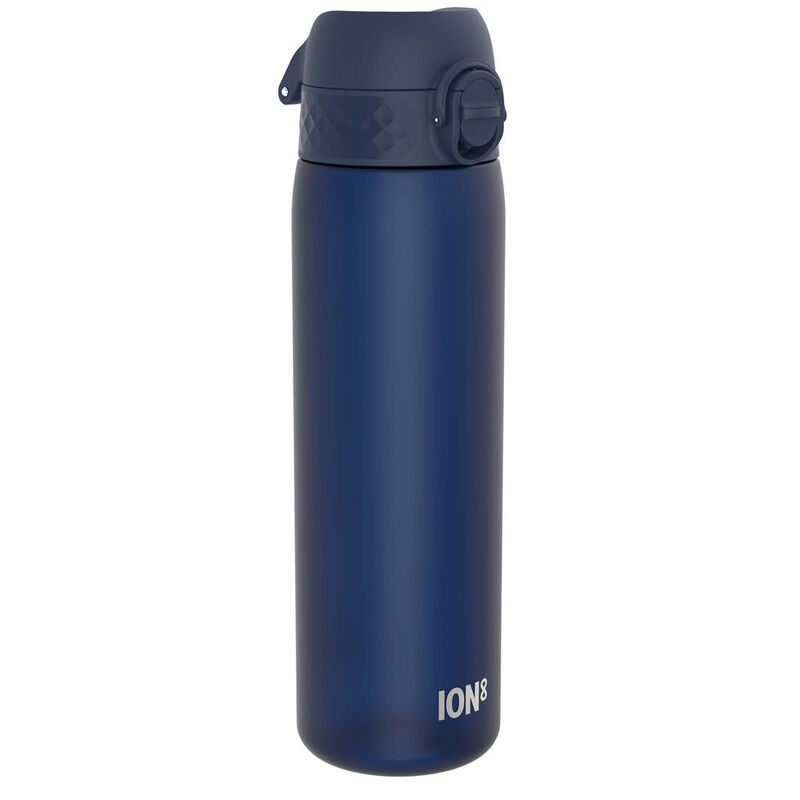 ION8 waterfles, 500 ml/18 oz, lekvrij, eenvoudig te openen, veilige vergrendeling, vaatwasserbestendig, BPA-vrij, hygiënische flip-dop, draaggreep, past in bekerhouders, eenvoudig te reinigen, geurloos, CO₂-neutraal, marineblauw