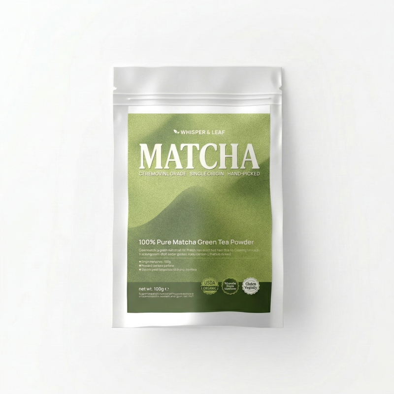 Whisper and Leaf Ceremonial Grade Matcha Powder, 100g Bag