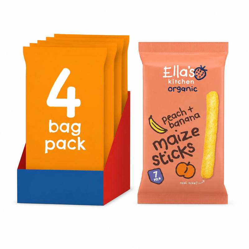 Ella's Kitchen 7+ maanden Perzik + Banaan Maïssnacks 16 g x 4