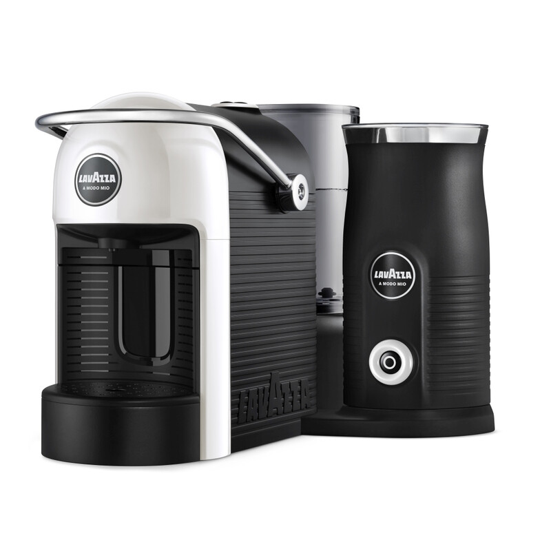 A Modo Mio Jolie & Milk EVO Pod Coffee Machine, Integrated Milk Frother, 1.0 L, White