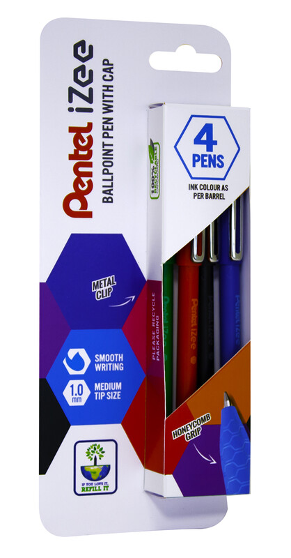 iZee Ballpoint 1.0mm Assorted Colours Pack of 4