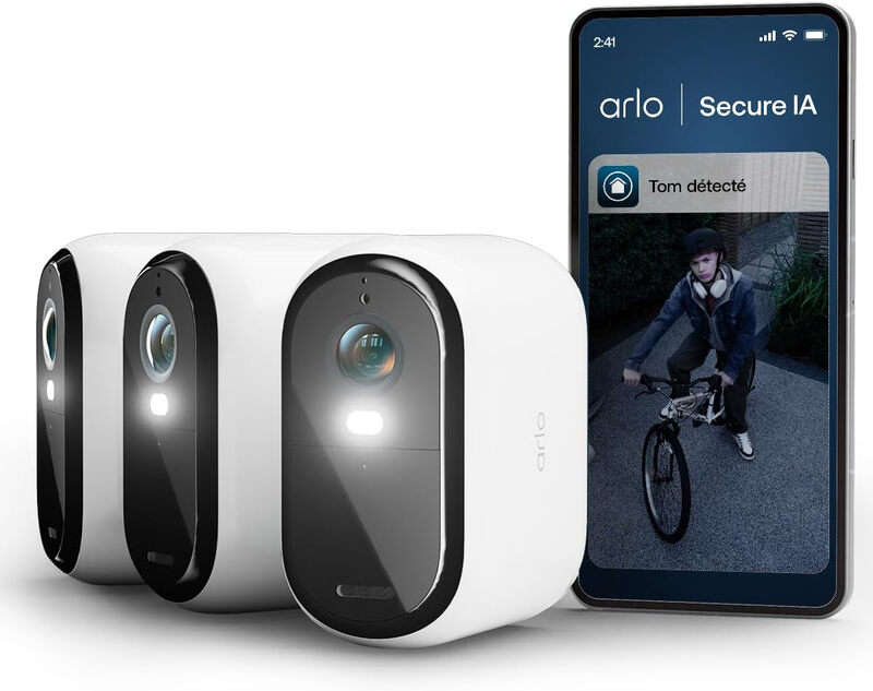 Arlo VMC3380-100EUS Caméra de Sécurité Extérieure WiFi Essential 3 2K, Kit de 3 caméras Blanc
