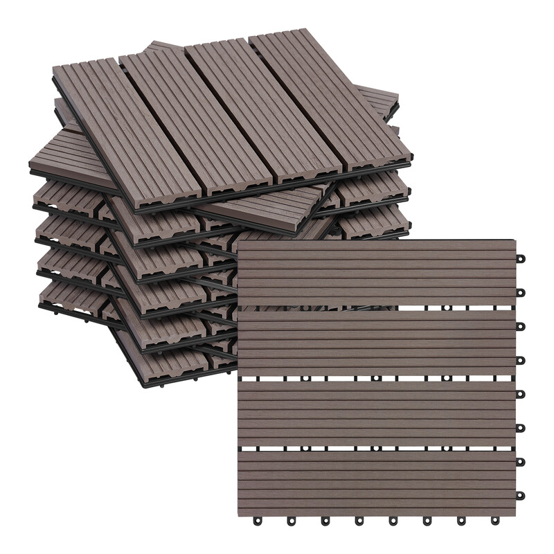 WOLTU WPC Bodenfliesen 30 x 30 cm, für den Außenbereich, braun, 22 Stück/2 m²