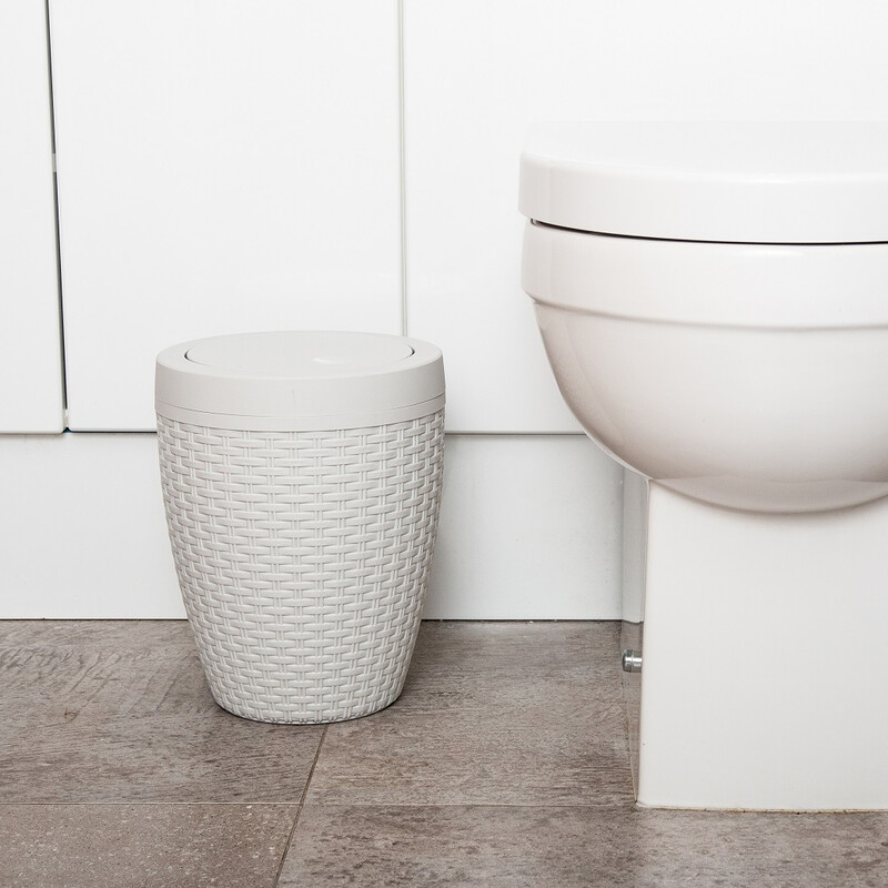 5L Rattan Style Bathroom Bin - Cream